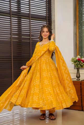 Pure Muslin Digital Print Anarkali Kurti Pant Dupatta Set Clothsvilla