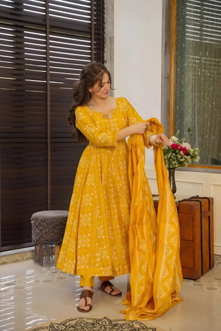 Pure Muslin Digital Print Anarkali Kurti Pant Dupatta Set Clothsvilla