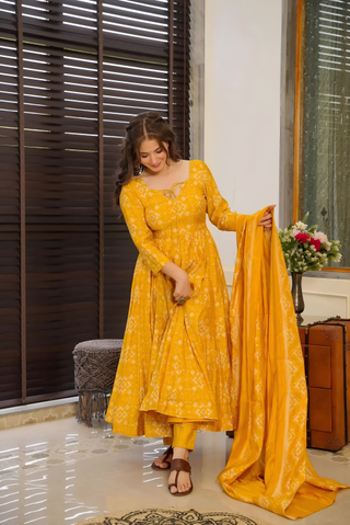 Pure Muslin Digital Print Anarkali Kurti Pant Dupatta Set Clothsvilla