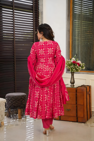 Pure Muslin Digital Print Anarkali Kurti Pant Dupatta Set Clothsvilla