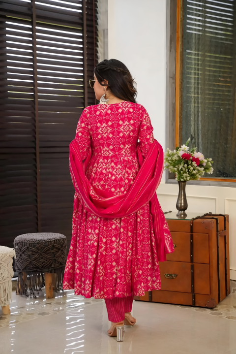 Pure Muslin Digital Print Anarkali Kurti Pant Dupatta Set Clothsvilla