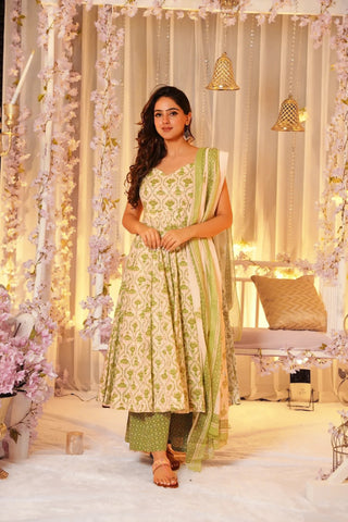Pure Muslin Digital Print Anarkali Kurti Pant Dupatta Set Clothsvilla