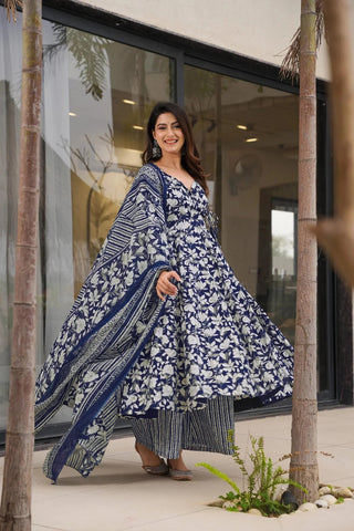 Pure Muslin Digital Print Anarkali Kurti Pant Dupatta Set Clothsvilla