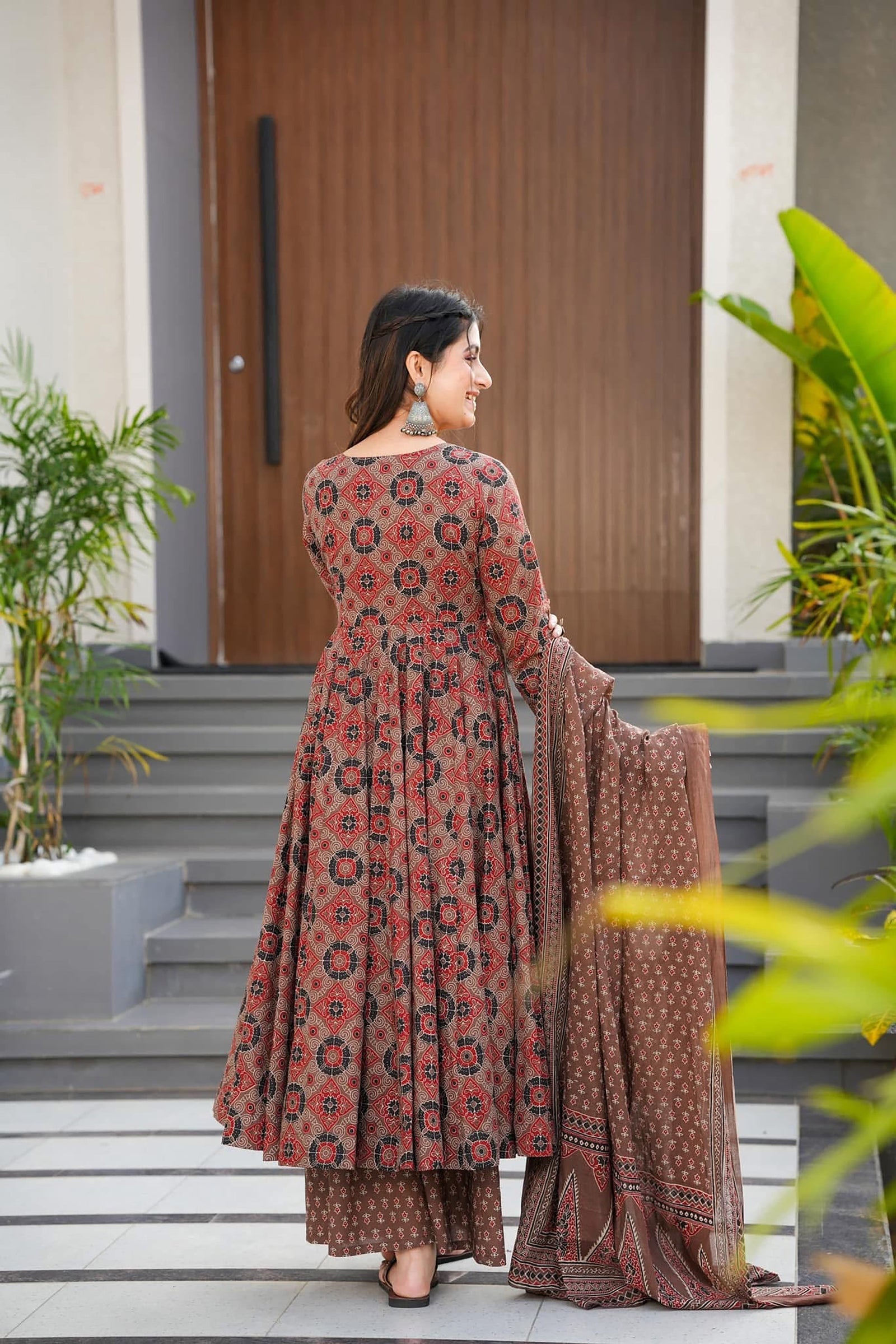 Pure Muslin Digital Print Anarkali Kurti Pant Dupatta Set Clothsvilla