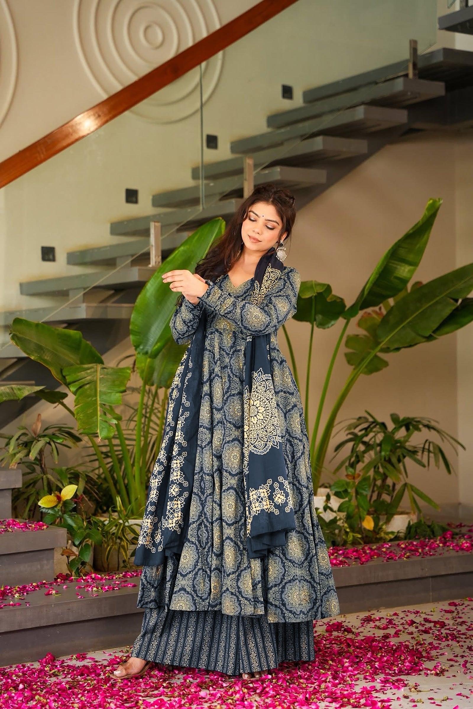 Pure Muslin Digital Print Anarkali Kurti Pant Dupatta Set Clothsvilla
