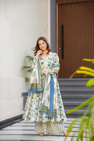 Pure Muslin Digital Print Anarkali Kurti Pant Dupatta Set Clothsvilla