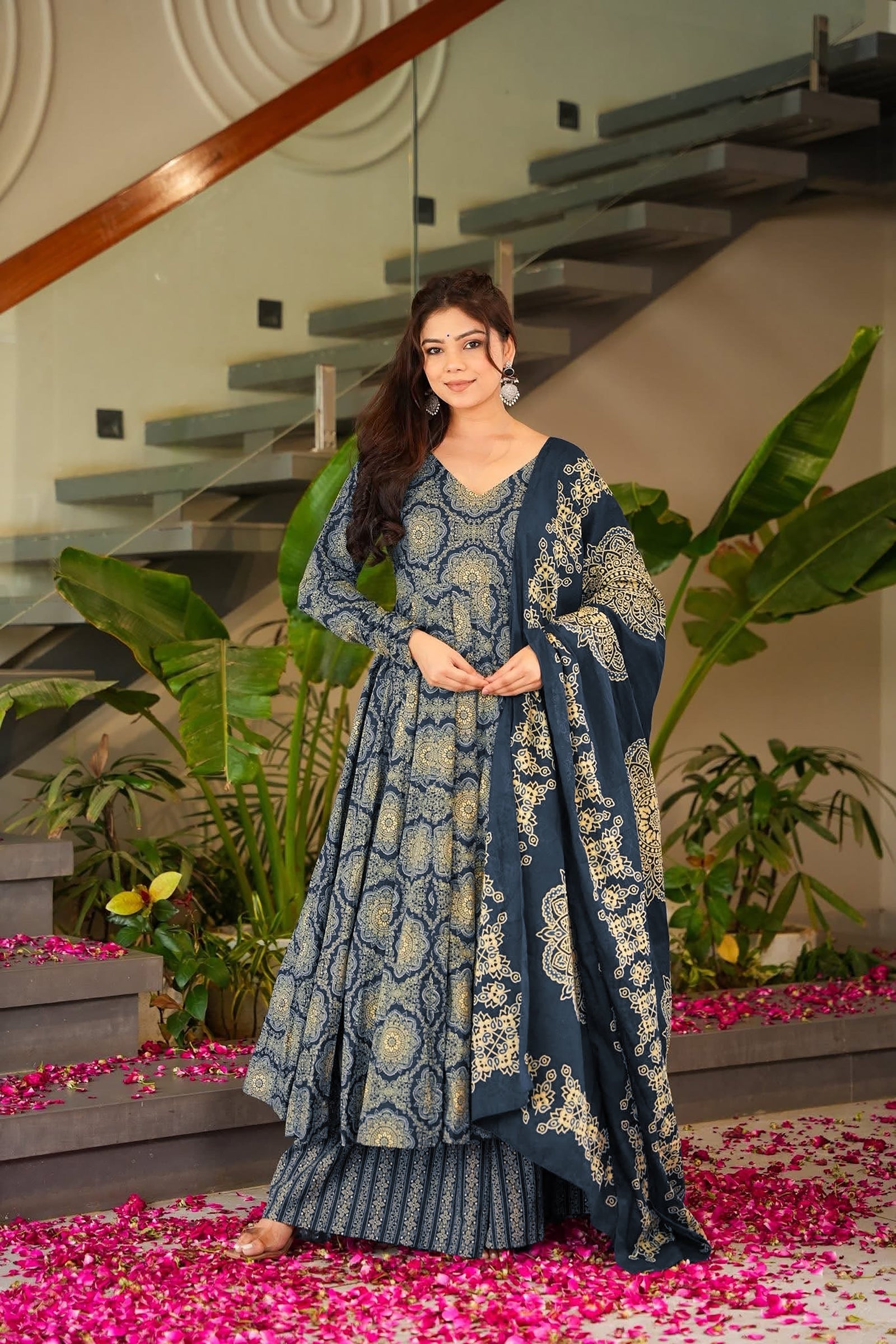 Pure Muslin Digital Print Anarkali Kurti Pant Dupatta Set Clothsvilla