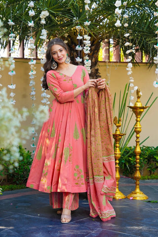 Pure Muslin Digital Print Anarkali Kurti Pant Dupatta Set Clothsvilla