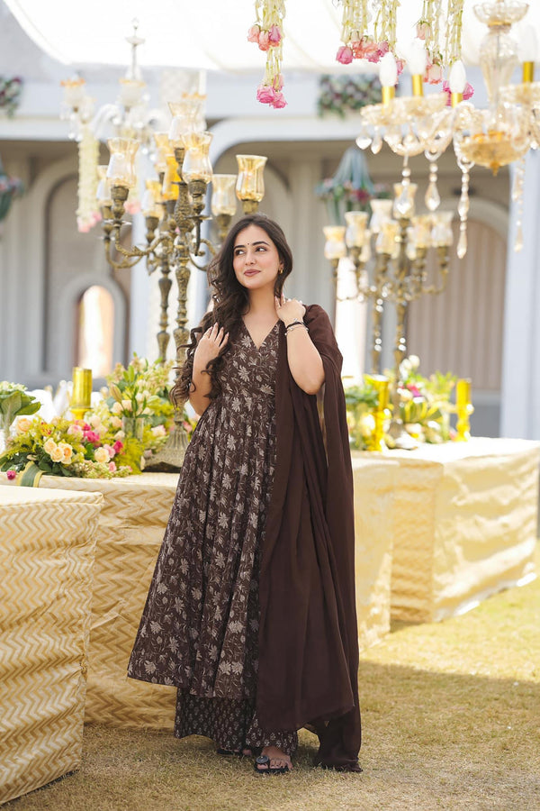 Pure Muslin Digital Print Anarkali Kurti Pant Dupatta Set Clothsvilla