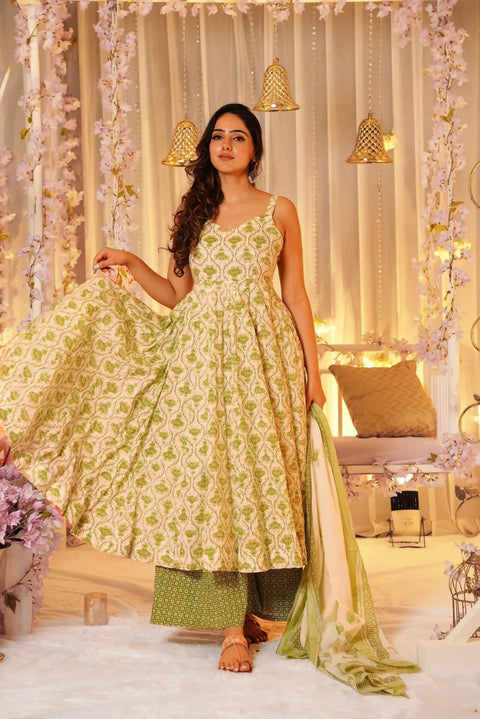 Pure Muslin Digital Print Anarkali Kurti Pant Dupatta Set Clothsvilla Main image
