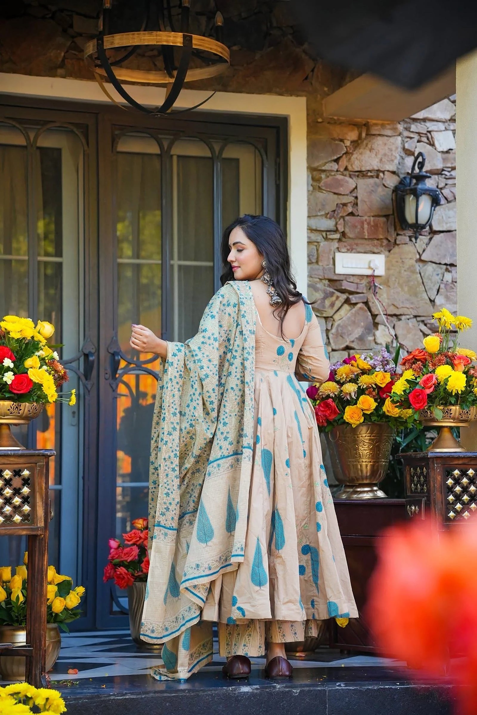 Pure Muslin Digital Print Anarkali Kurti Pant Dupatta Set Clothsvilla