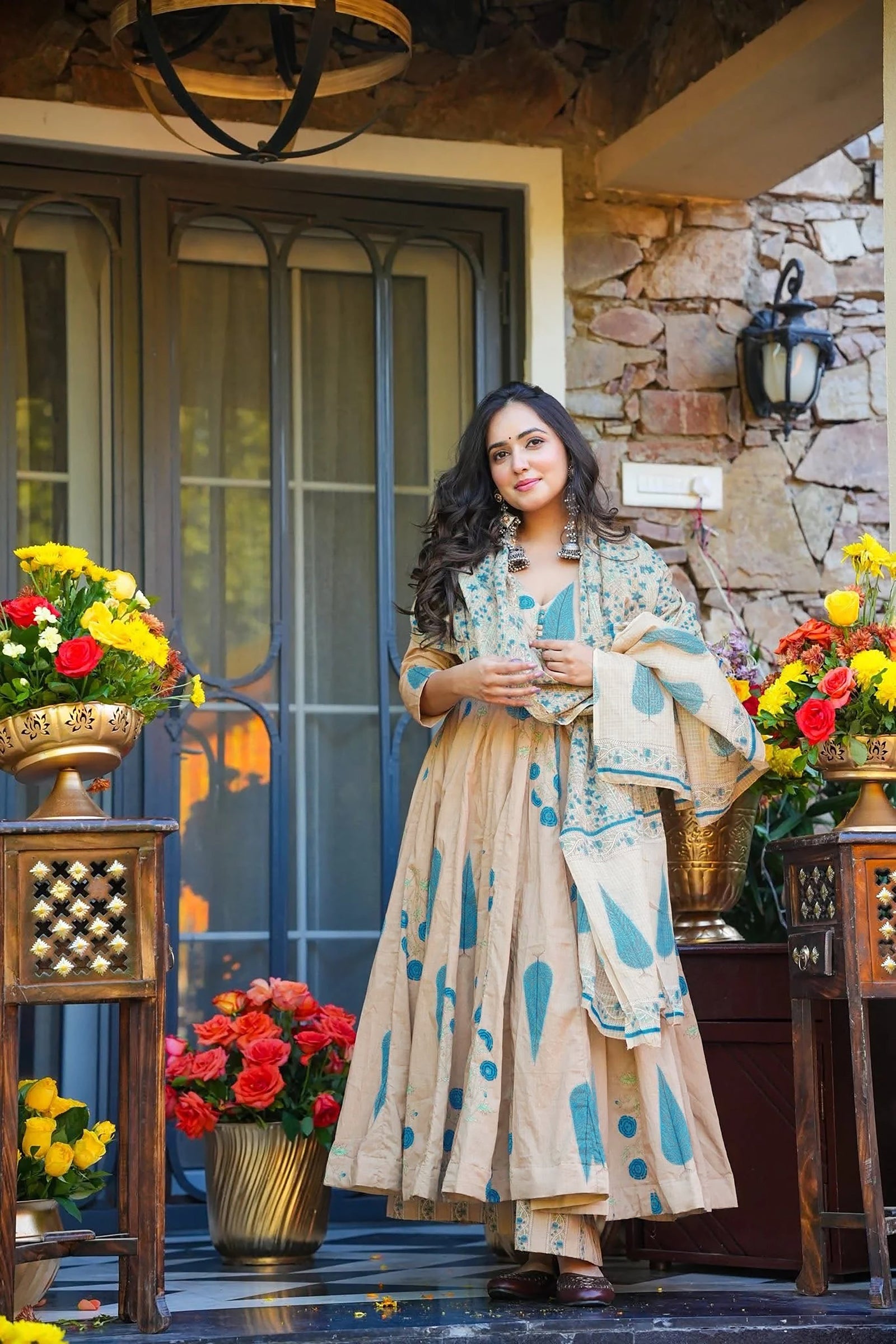 Pure Muslin Digital Print Anarkali Kurti Pant Dupatta Set Clothsvilla