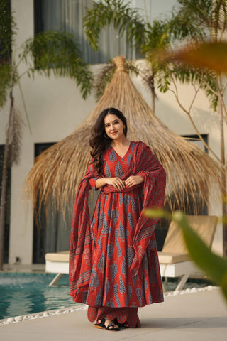 Pure Muslin Digital Print Anarkali Kurti Pant Dupatta Set Clothsvilla