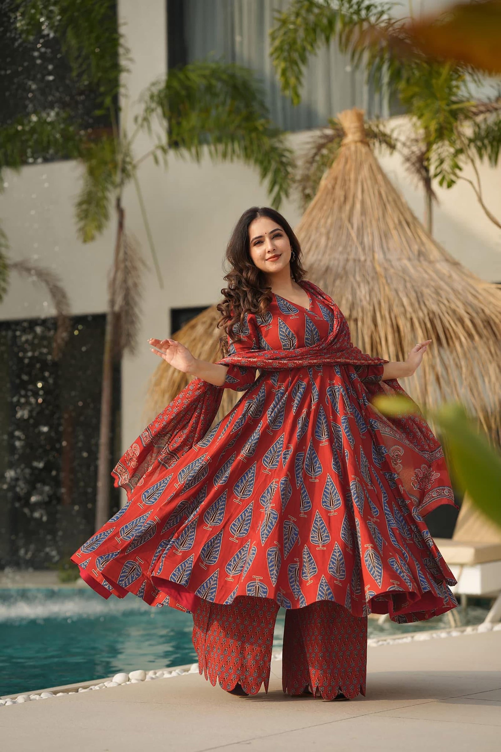 Pure Muslin Digital Print Anarkali Kurti Pant Dupatta Set Clothsvilla