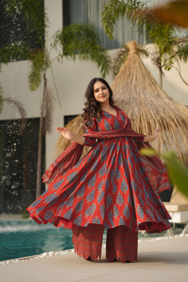 Pure Muslin Digital Print Anarkali Kurti Pant Dupatta Set Clothsvilla