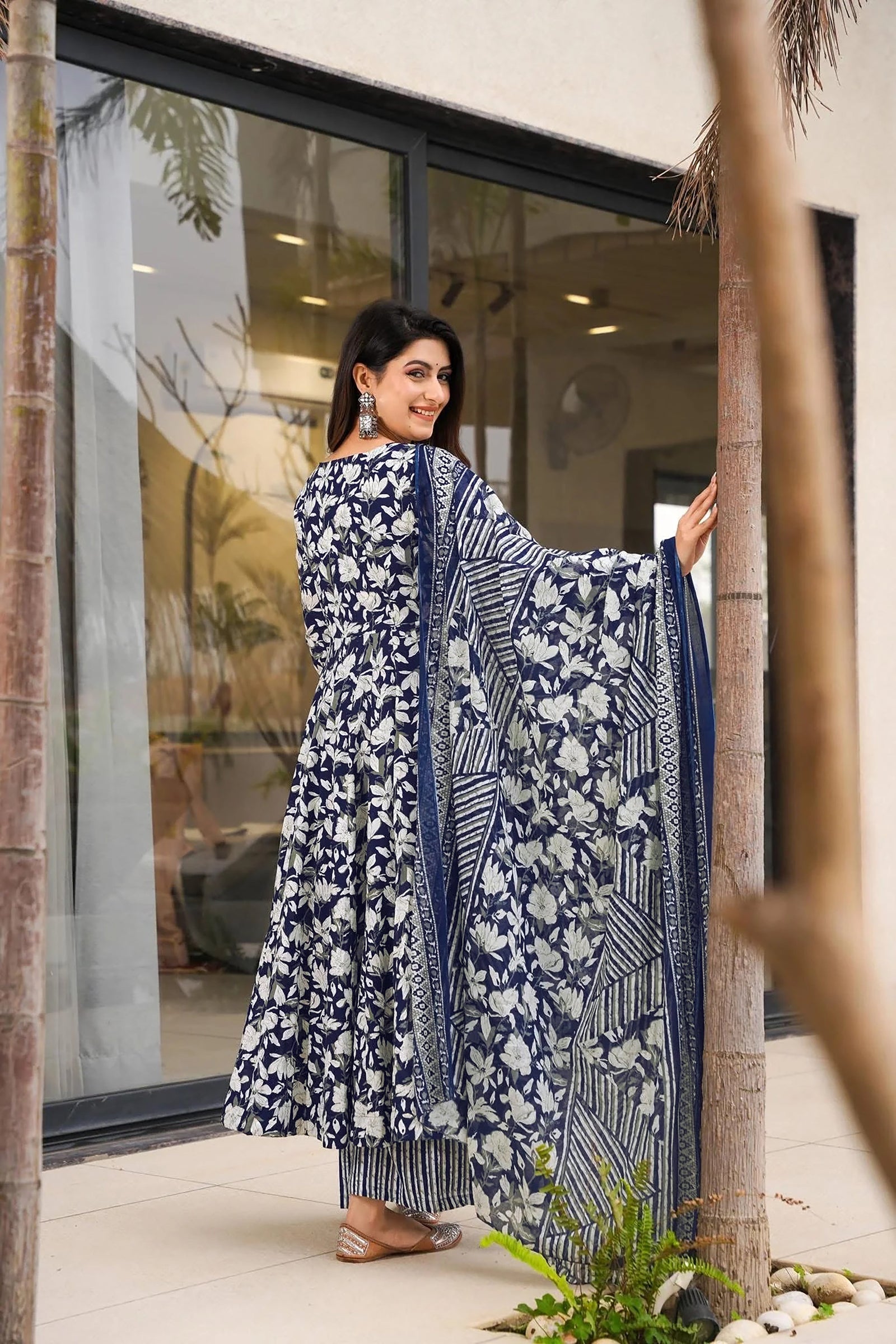 Pure Muslin Digital Print Anarkali Kurti Pant Dupatta Set Clothsvilla