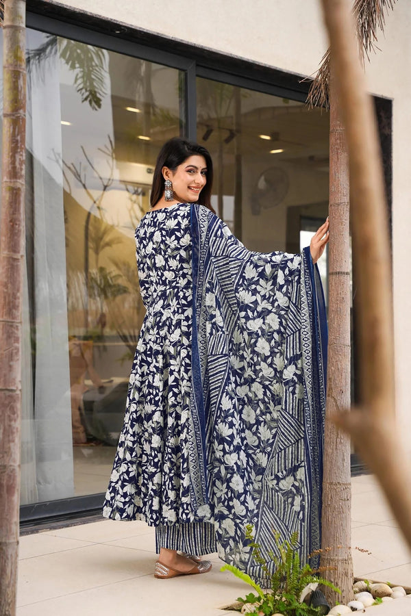 Pure Muslin Digital Print Anarkali Kurti Pant Dupatta Set Clothsvilla