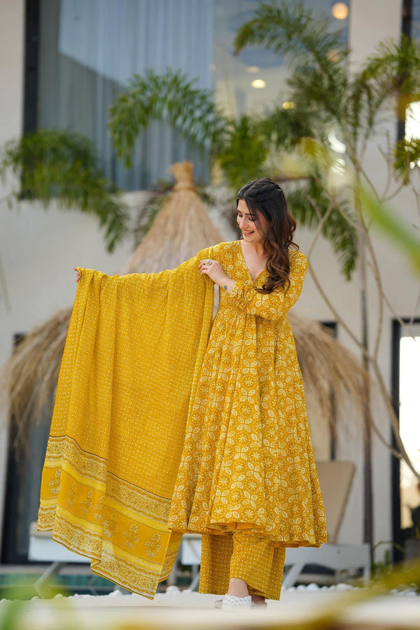 Pure Muslin Digital Print Anarkali Kurti Pant Dupatta Set Clothsvilla