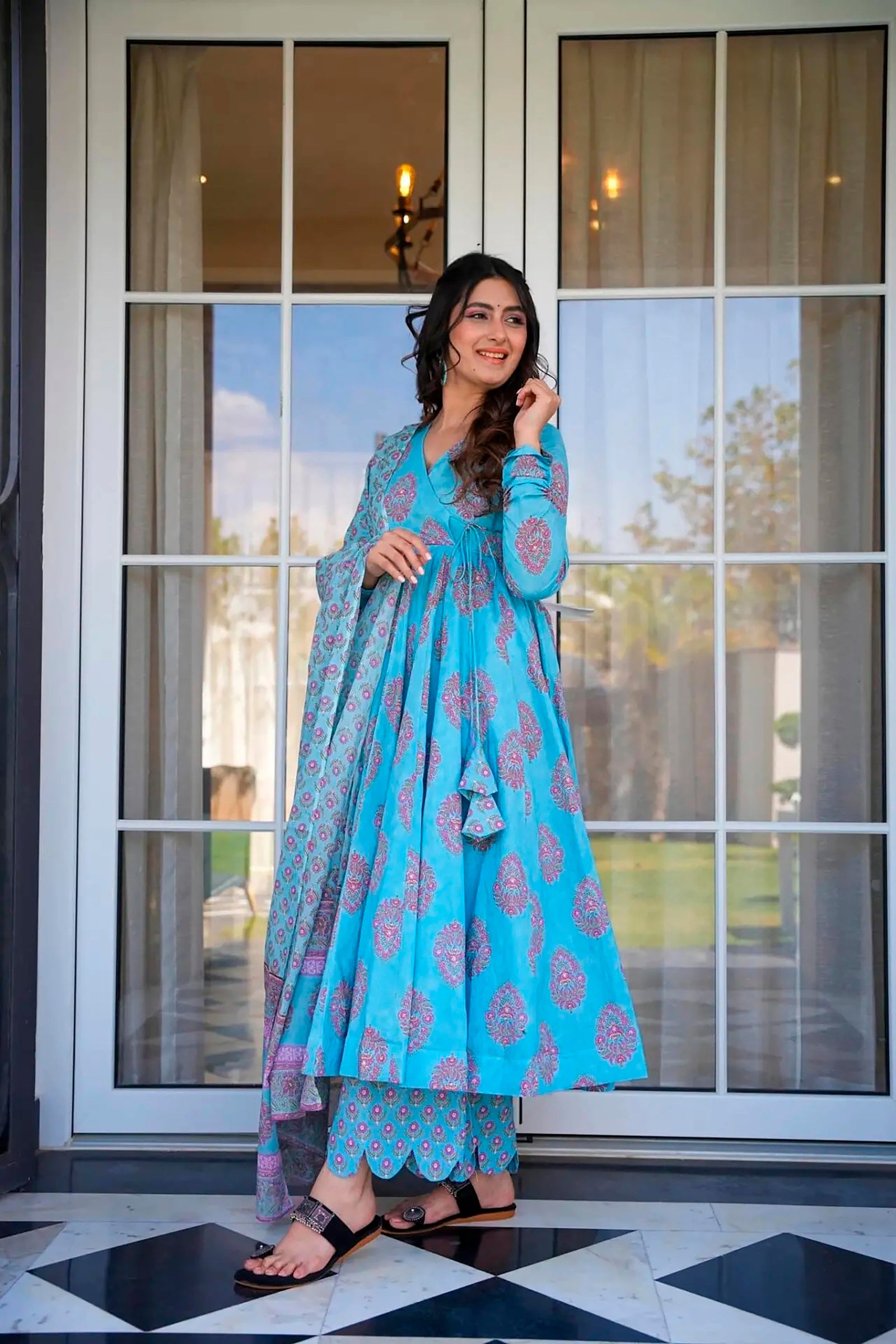 Pure Muslin Digital Print Kurti Pant Dupatta Set Clothsvilla