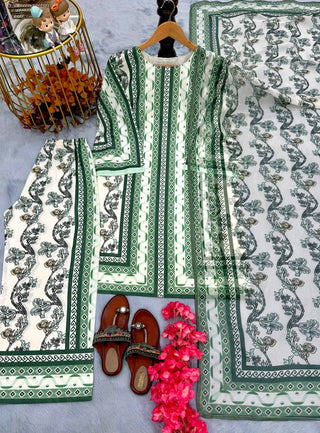 Pure Natural Crepe Digital Print Co-Ord Set with Printed Chiffon Georgette Dupatta Fully Stitched ClothsVilla