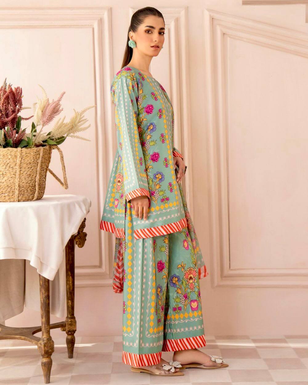 Pure Natural Crepe Digital Print Co-Ord Set with Printed Chiffon Georgette Dupatta Fully Stitched ClothsVilla