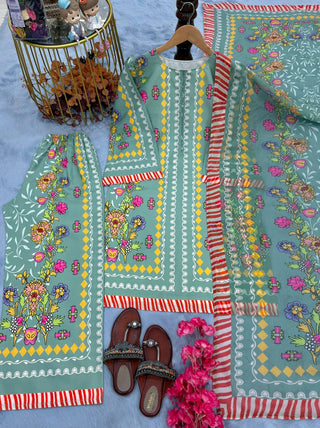 Pure Natural Crepe Digital Print Co-Ord Set with Printed Chiffon Georgette Dupatta Fully Stitched ClothsVilla