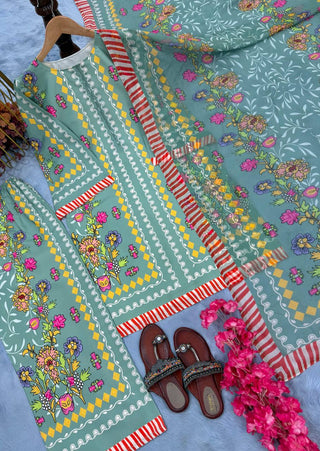 Pure Natural Crepe Digital Print Co-Ord Set with Printed Chiffon Georgette Dupatta Fully Stitched ClothsVilla