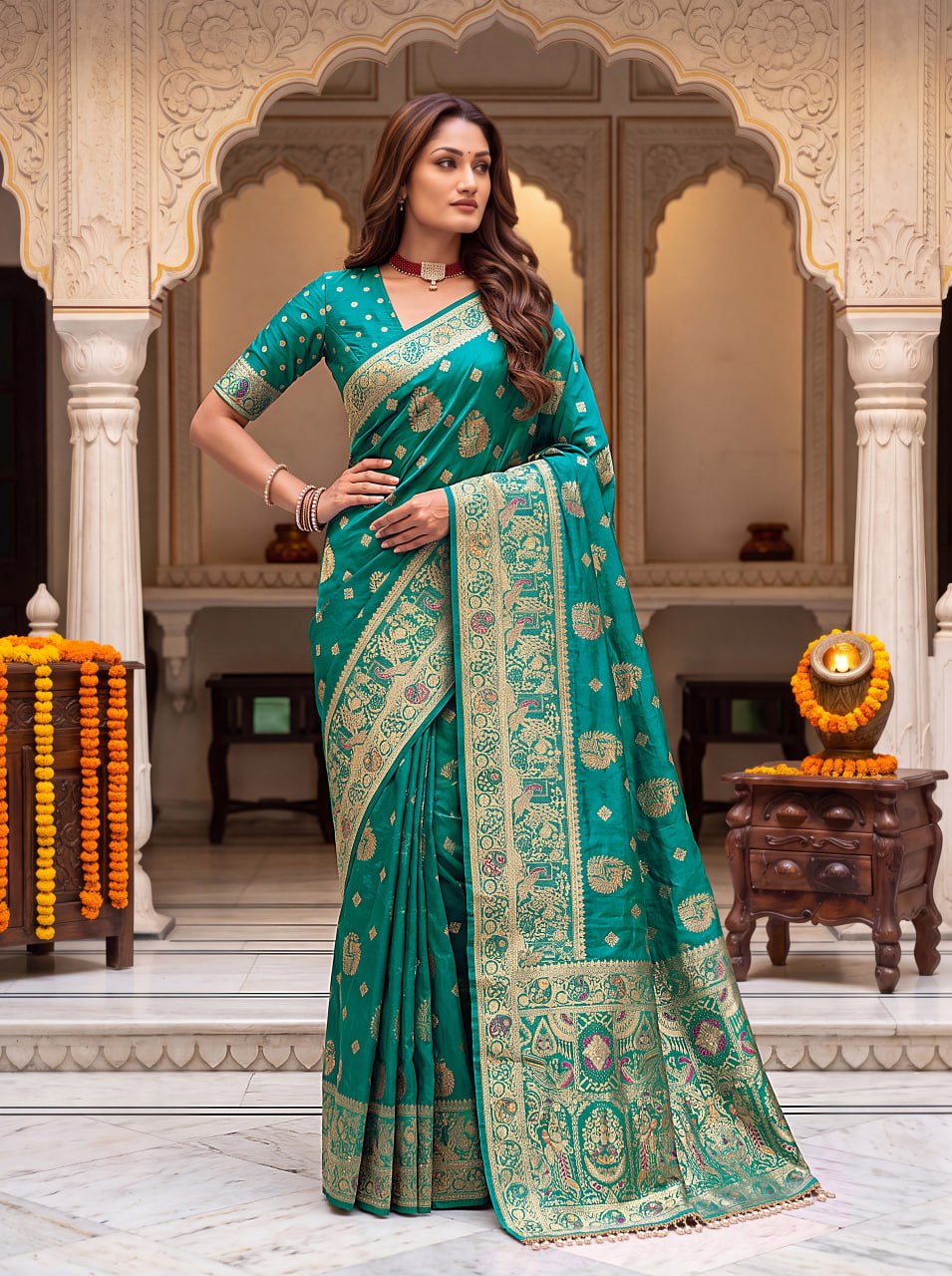 Pure Nylon Satin Saree with Zari Work ClothsVilla