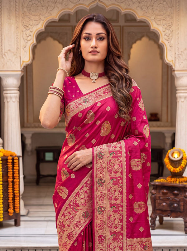 Pure Nylon Satin Saree with Zari Work ClothsVilla