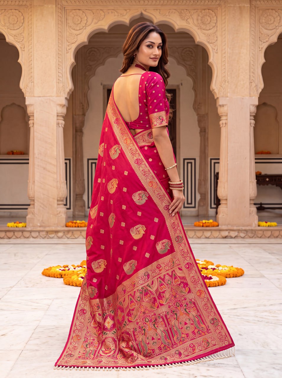 Pure Nylon Satin Saree with Zari Work ClothsVilla