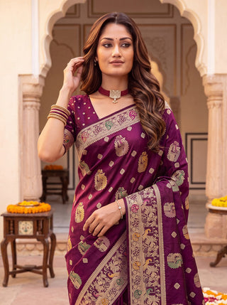 Pure Nylon Satin Saree with Zari Work ClothsVilla