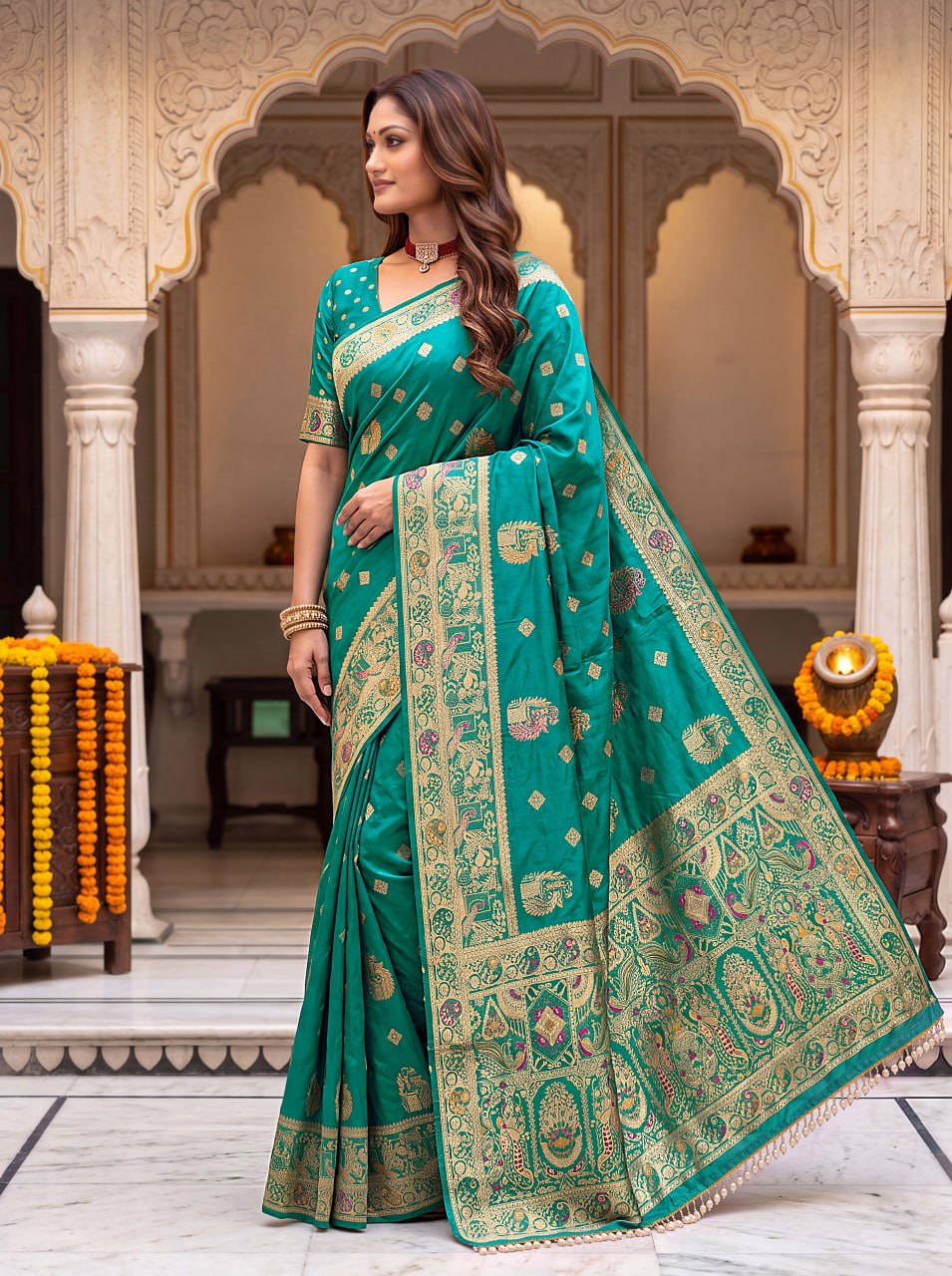 Pure Nylon Satin Saree with Zari Work ClothsVilla