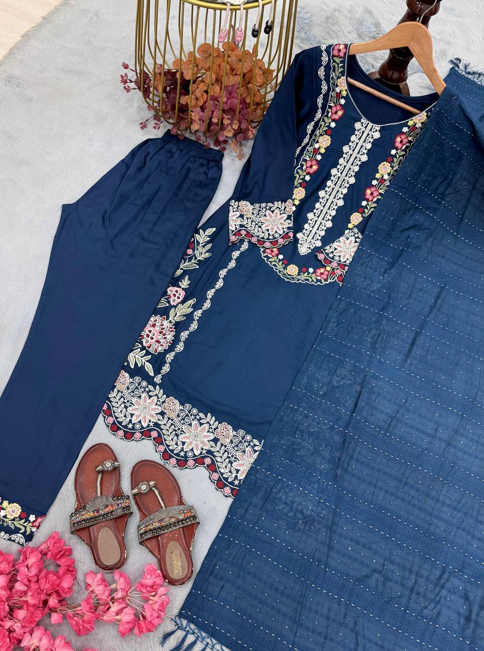 Pure Satin Rayon Kurta Pant Set ClothsVilla