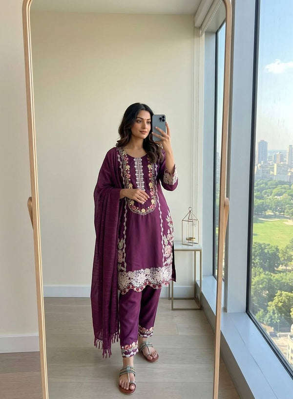 Pure Satin Rayon Kurta Pant Set ClothsVilla