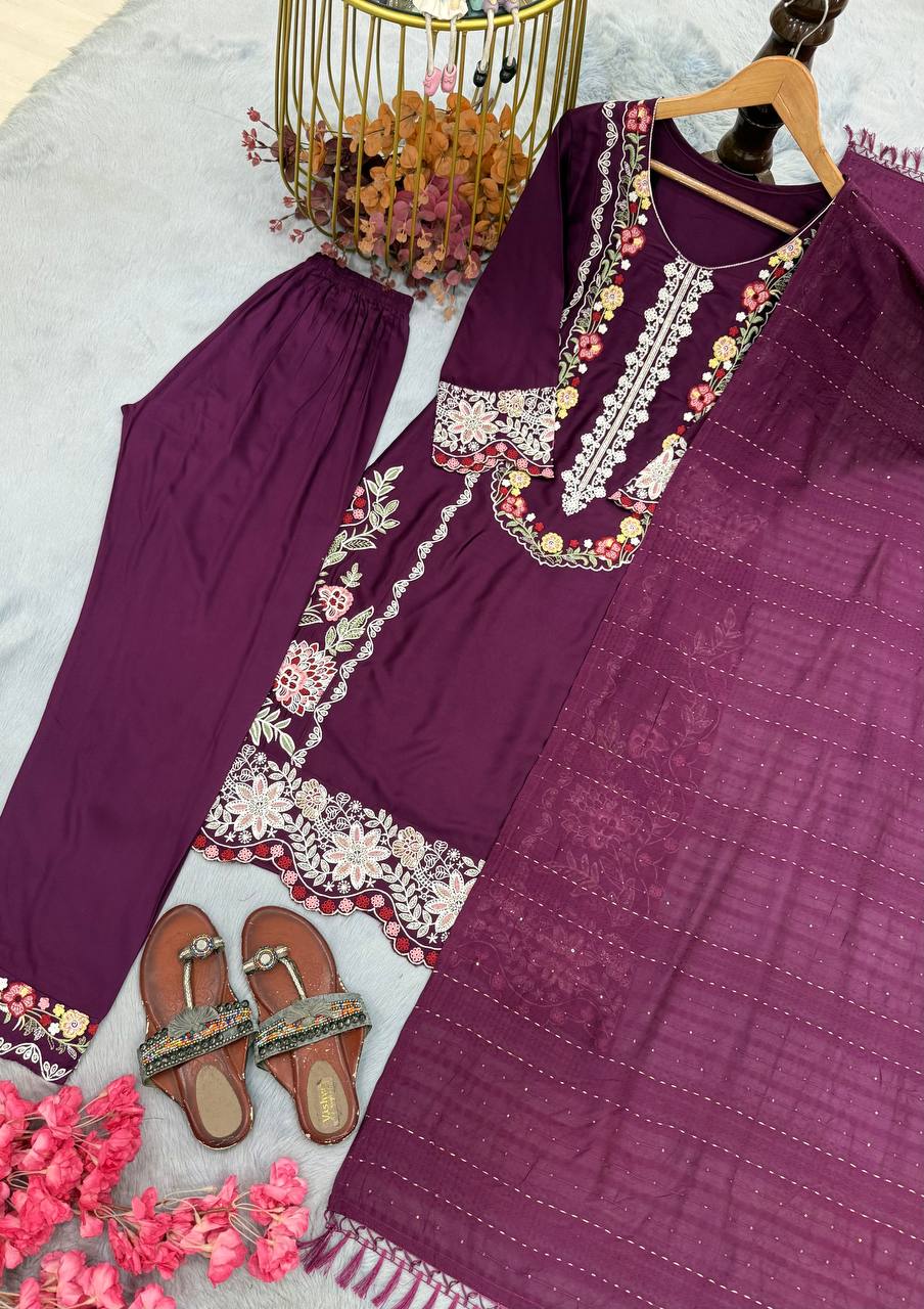 Pure Satin Rayon Kurta Pant Set ClothsVilla