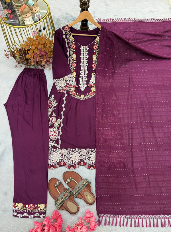 Pure Satin Rayon Kurta Pant Set ClothsVilla