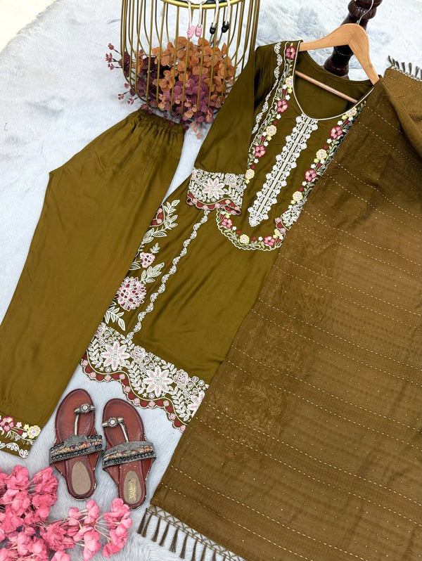 Pure Satin Rayon Kurta Pant Set ClothsVilla