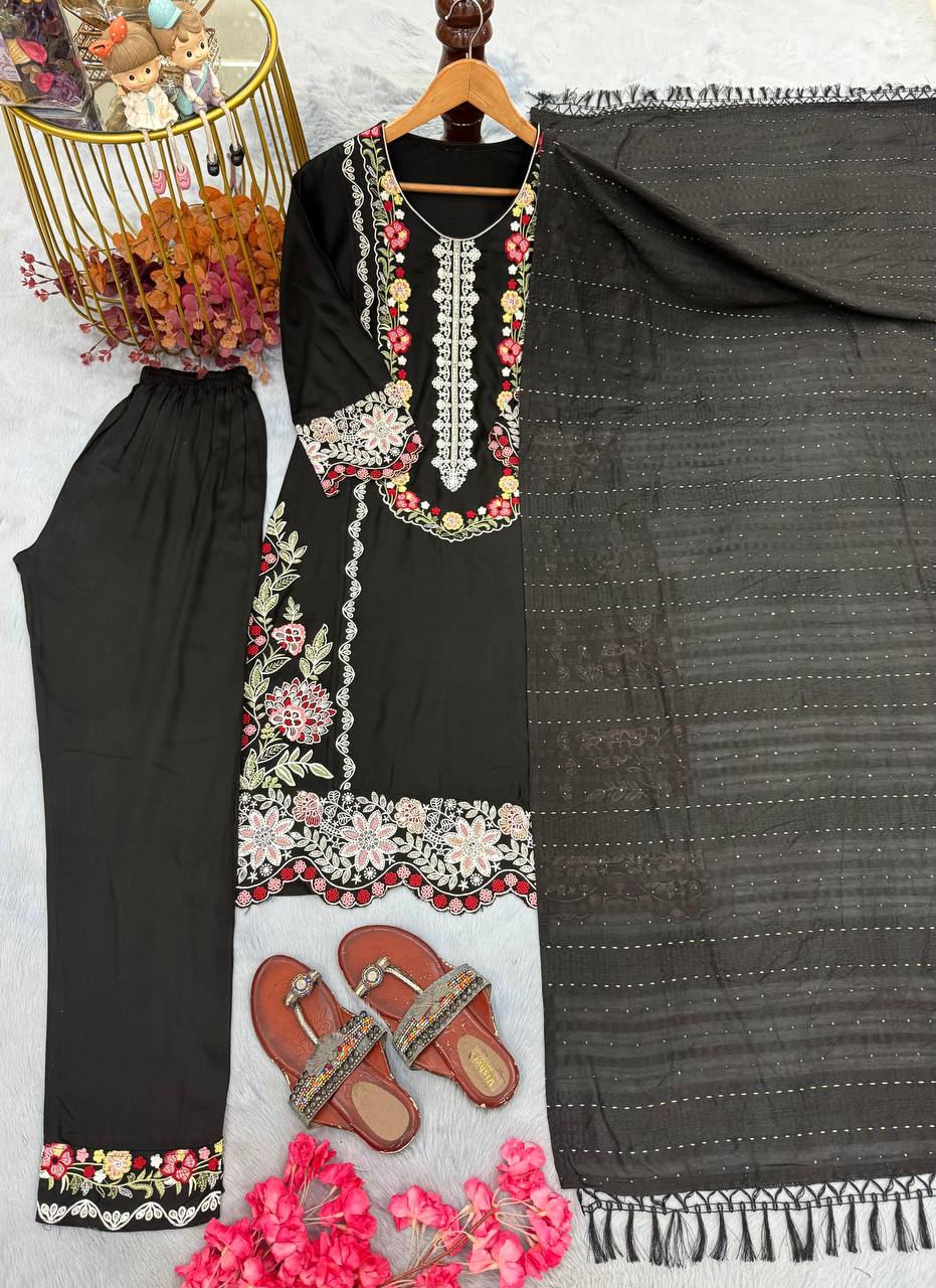 Pure Satin Rayon Kurta Pant Set ClothsVilla