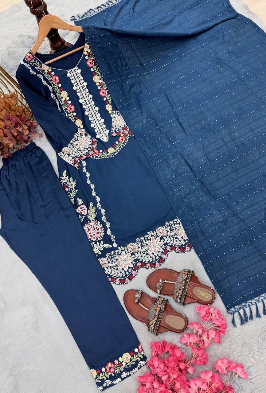 Pure Satin Rayon Kurta Pant Set ClothsVilla