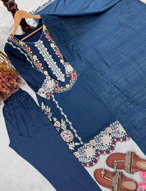 Pure Satin Rayon Kurta Pant Set ClothsVilla