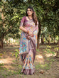 Load image into Gallery viewer, Pastel Beige Tussar Silk Saree with Vibrant Floral Motifs and Zari Border DIGITAL PRINT