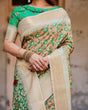 Load image into Gallery viewer, Emerald Green and Gold Tussar Silk Saree with Floral and Ornamental Motifs DIGITAL PRINT