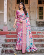 Load image into Gallery viewer, Blush Pink Tussar Silk Saree with Elegant Peacock and Floral Kalamkari Design DIGITAL PRINT