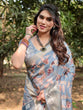 Load image into Gallery viewer, Stylish Sky Blue Tussar Silk Saree with Beige and Gold Zari Work and Contemporary Pallu Design DIGITAL PRINT