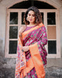 Load image into Gallery viewer, Wine Purple and Orange Tussar Silk Saree with Floral Motifs and Artistic Pallu DIGITAL PRINT