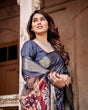 Load image into Gallery viewer, Navy Blue Tussar Silk Saree with Geometric Patterns, Zari Border, and Vibrant Pallu DIGITAL PRINT