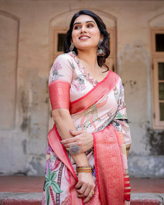 Blush Pink Digital Print Tussar Silk Saree with Vibrant Storyline Art DIGITAL PRINT