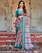 Load image into Gallery viewer, Maroon and Teal Tussar Silk Saree with Floral Zari Weave and Striped Pallu DIGITAL PRINT