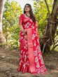Load image into Gallery viewer, Graceful Red Tussar Silk Saree with White Floral Design and Zari Border DIGITAL PRINT
