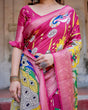 Load image into Gallery viewer, Magenta Tussar Silk Saree with Artistic Peacock &amp; Floral Kalamkari Design DIGITAL PRINT